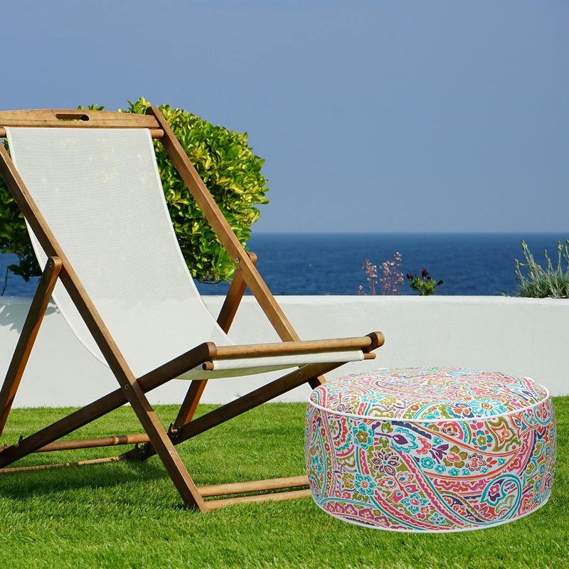 FUNHOME Inflatable Stool Ottoman Footrest with Handle, All Weather Footrest Seat with Foot Pump D20 xH9, Water Repellent Footstool Pouf for Home Patio Garden and Camping Use-Melora Paisley - Image 2